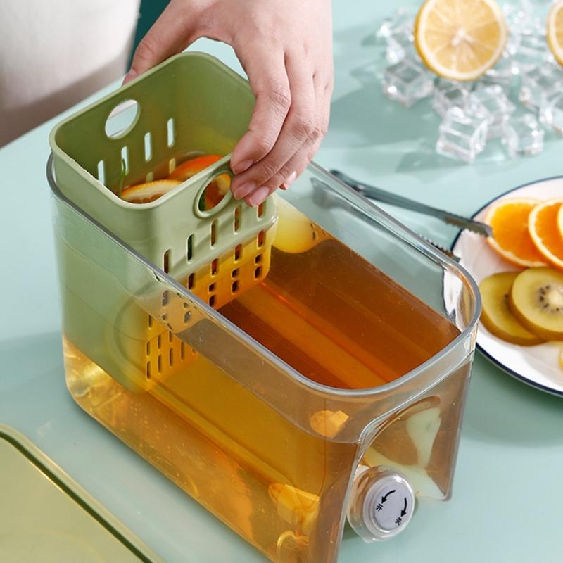5800ML Juice Container Refrigerator Cold Kettle Drinkware Bucket with Faucet Beverage Dispenser with Filter PP Material