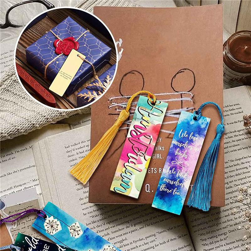 Fresh 70 Pieces Sublimation Blank Bookmark, Heat Transfer Sublimation Bookmarks With Hole And 70 Pcs Colorful Tassels