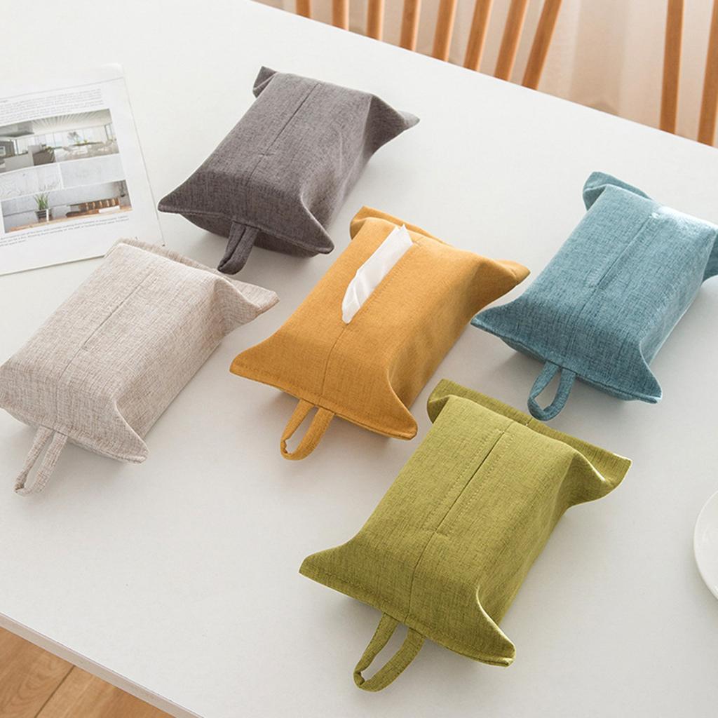 Elegant Fabric Tissue Box Cover with Hanging Rope Wall Mounted Napkin Dispenser Paper Towel Holder for Home and Office