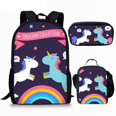 Luxury Novelty Funny Peculiar Cool Unicorn 3D Print 3pcs/Set Pupil School Bags Laptop Daypack Backpack Lunch Bag Pencil Case