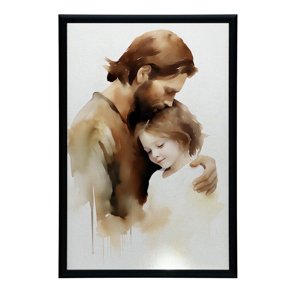 Bezpieczne Ramiona - Jezus Z Małym Chłopcem Bezpieczne Ramiona - Jezus Z Małym Chłopcem, 30X40 Cm, Rama Aluminiowa Czarna, Papier Matowy 230 Gsm