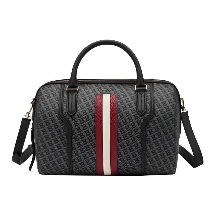 

Bally Striped Monogram Print European Vintage Style Zipper Bowling Bag Women Handbags Black 6239375 Basic Set (Bag+Dust Bag)