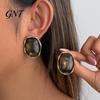 Fashion Statement Earrings for Women 1 Pair Natural Healing Stone Stud Women, Gold Versatile Casual Dress Plated Oval Resin Earrings, Faux Crystal