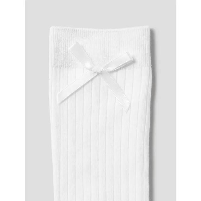 [8 Seconds] Wide Ribbed Ribbon Knee Socks White (3562KTAMB1)