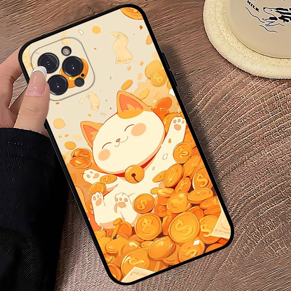 Custodia per Telefono Gatto Portafortuna Per iPhone 16 15 14 13 12 Mini 11 Pro XS Max X XR SE 6 7 8 Plus Copertura Morbida in Silicone