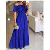 LYRIA Solid Boho Dress Women Fashion Elegant Beach Party Dress Casual Slash Neck Office Maxi Dresses For Woman Robe Femme