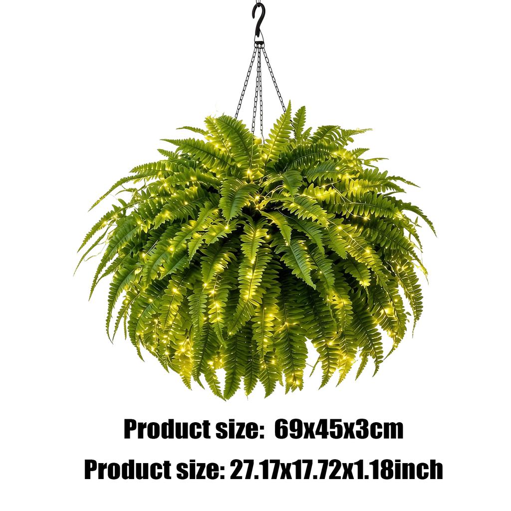 Artificial Fern Hanging Basket Pre-Lit Warm White LED Outdoor Indoor