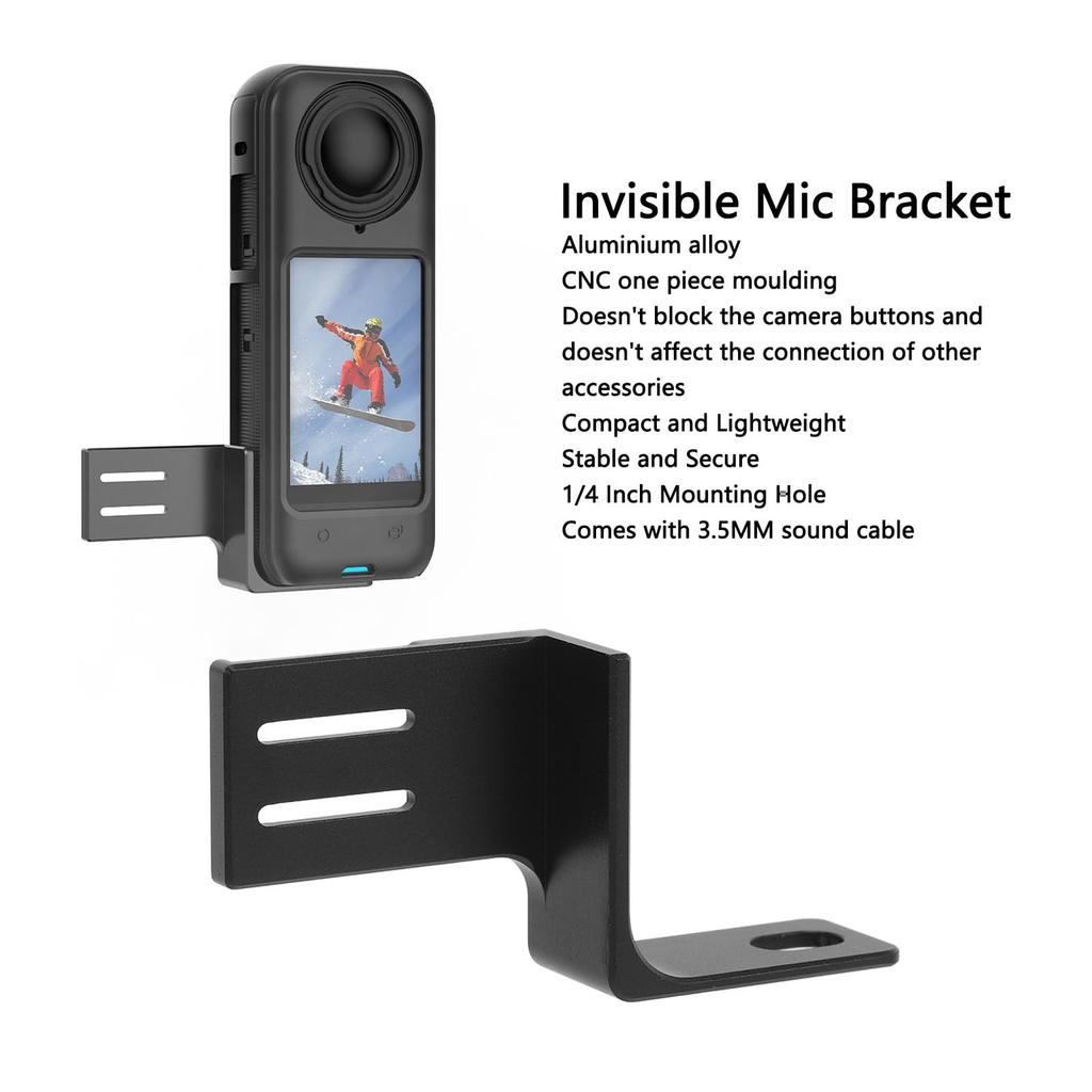 Microphone Adapter for X5 X4 X3 Action Camera Microphone Extension Invisible Microphone Holder with Sound Cable X2, Bracket, 3.5mm