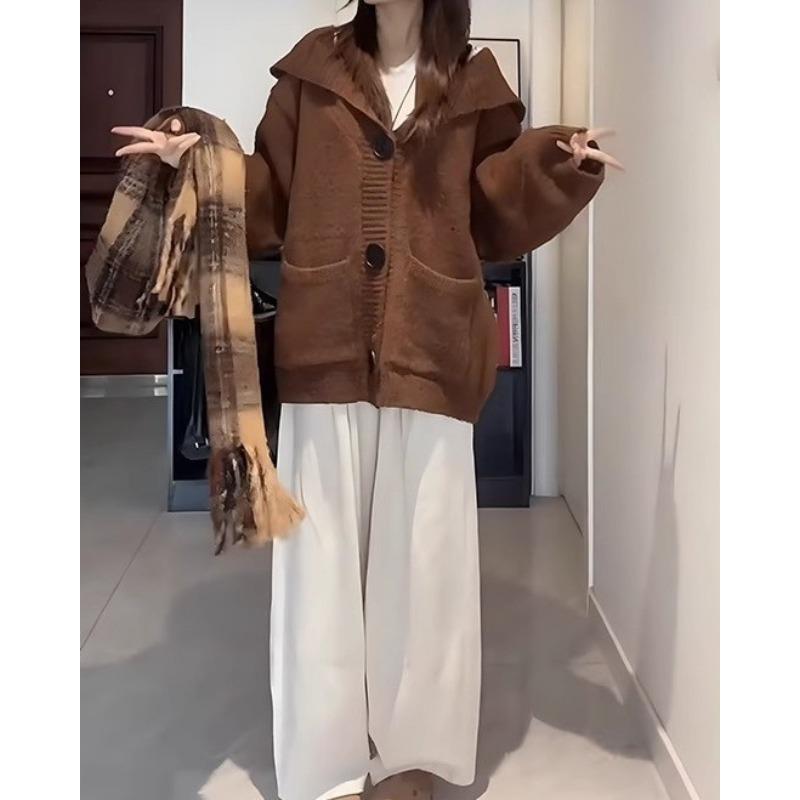 

Ленивый ветер повседневный трикотажный кардиган с капюшоном женский осенне-зимний новый свободный универсальный мягкий восковой свитер куртка женский тренд One size