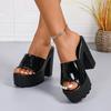 Square Heel Platform Mules Women Outdoor Slippers Peep Toe Slip On Sandals Chunky Heel Shoes Slingback