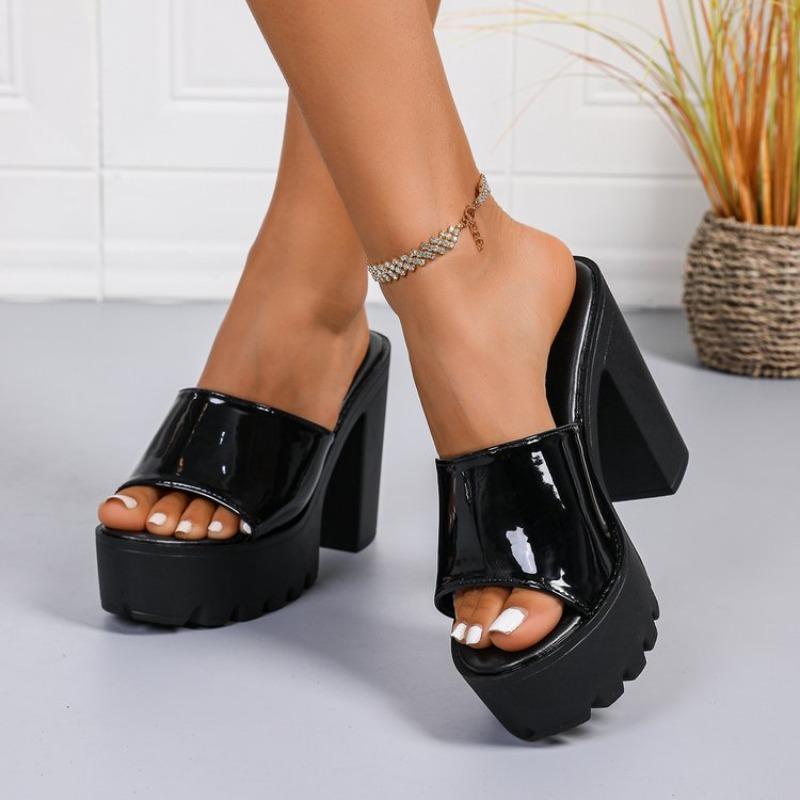 Square Heel Platform Mules Women Outdoor Slippers Peep Toe Slip On Sandals Chunky Heel Shoes Slingback
