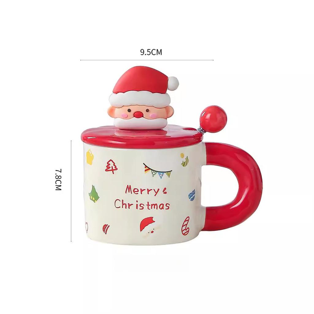 Christmas Mug Christmas Gift Ceramic Cup Cute Cartoon Coffee Cup with Lid Spoon Souvenir