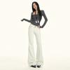 American retro beige slim double-breasted design micro-flared jeans Yichun