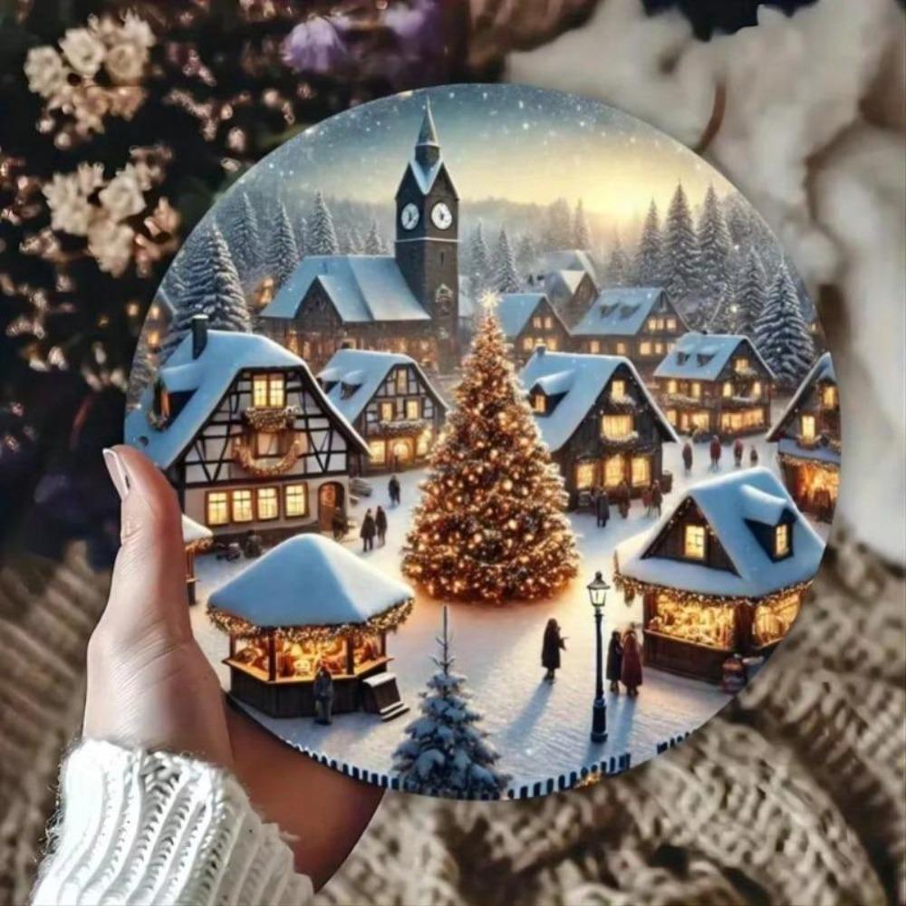 Winter Village Metal Wall Art Vintage Style Weatherproof Decor for Home Cafe Bar