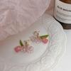 Pinkdudu 2023 Sweet Pink Rose Green Leaf Drop Earrings Fashion Creative Silver Needle Flower Earring for Women Jewelry PD1459