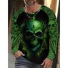 Men's Long-sleeved T-shirt 3D Printed High-definition Skull Stitching Printing Men's Autumn Tops Casual Round Neck Home Clothes