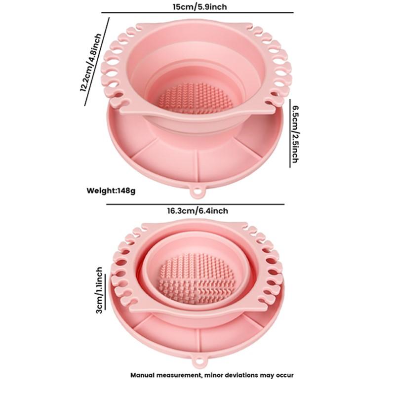 3 In 1 Makeup Brush Cleaner Silicone With Brush Holder Powder Puff Cleaning Bowl Folding Makeup Brush Cleaning Box Travel