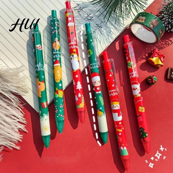 Christmas Season Gift Pen 6Pcs Gel Pens Various Festive Patterns Push-Type Joyful Writing Tool Stationery Supplies Party Favors Tree Design
