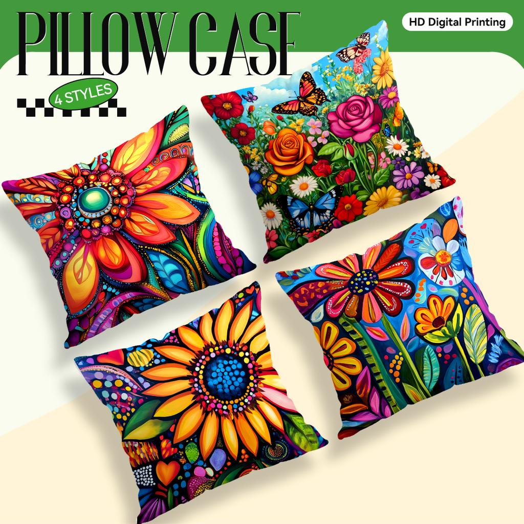 Vibrant Mexican Flowers Pillowcase Printed Polyester 45x45cm Throw Pillowcover Decorative Sofa Cushion Pillowslip Home Decor