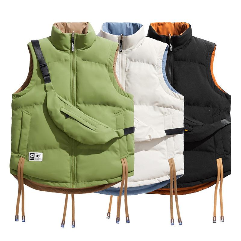 Men's Winter Warm Sleeveless Jacket Outdoor Windproof Full Zipper Padded Vest Coats With Pockets Casual Stand Collar Quilted Vest Jackets for Men
