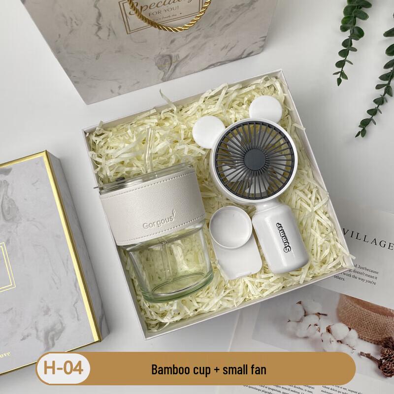 Glass Cup & Fan Gift Set