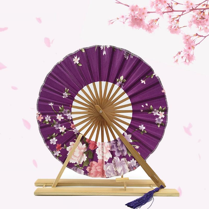 Japanese Sakura Flower Printed Fans Folding Fans Ancient Tassel Round Hand Fan Dance Performance Photo Prop Wedding Party Decor