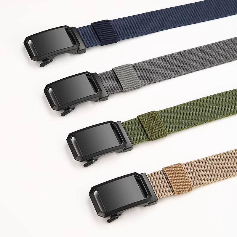 2025 Men's Ultra-Thin Holeless Automatic Buckle Canvas Nylon Leather Belt
