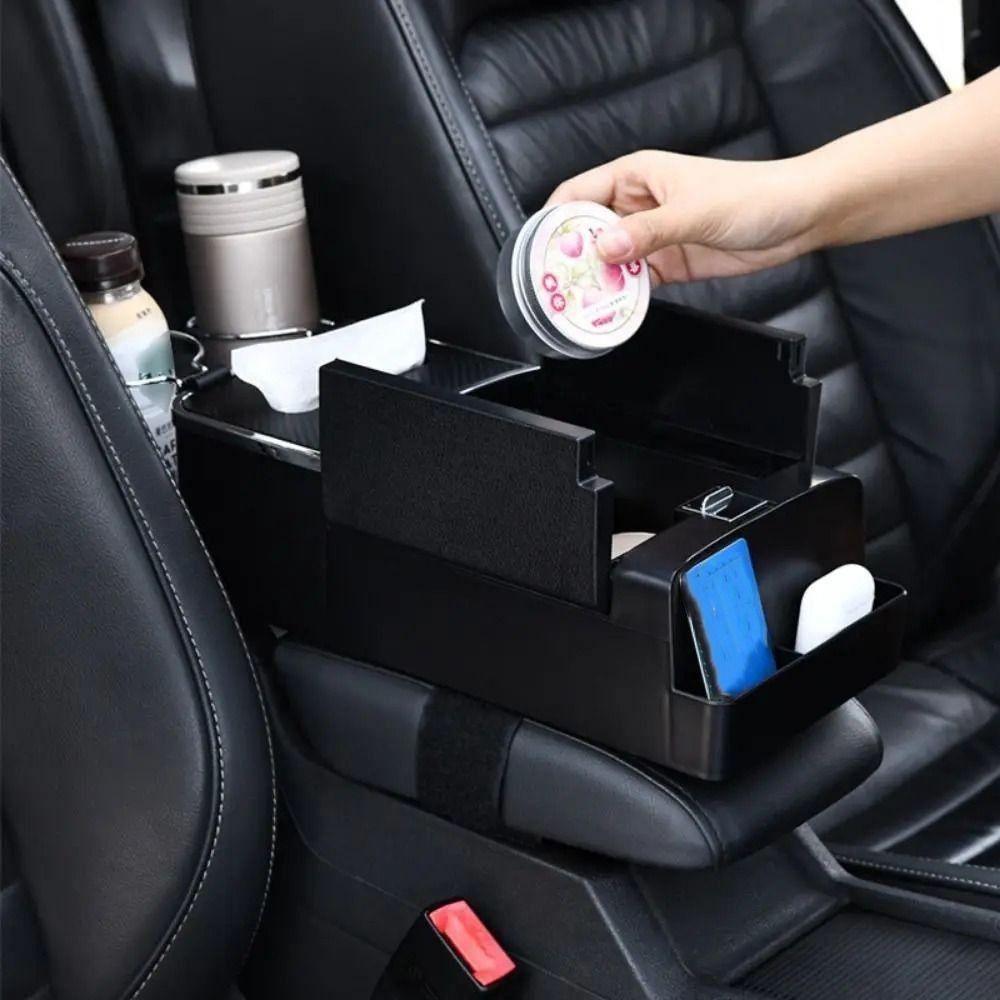 Wear Resistant Car Armrest Holder Easy to Install One-click Opening Car Mounted Tissue Box with Cup Holder Car Elbow Support Pad