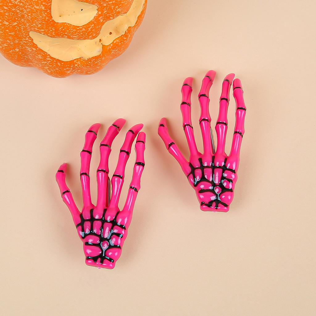 2 STÜCKE Kreative Skelett Hand Haarspange für Frauen Mädchen Gothic Stil Bunte Haarnadel Halloween Make-up Party Haarschmuck