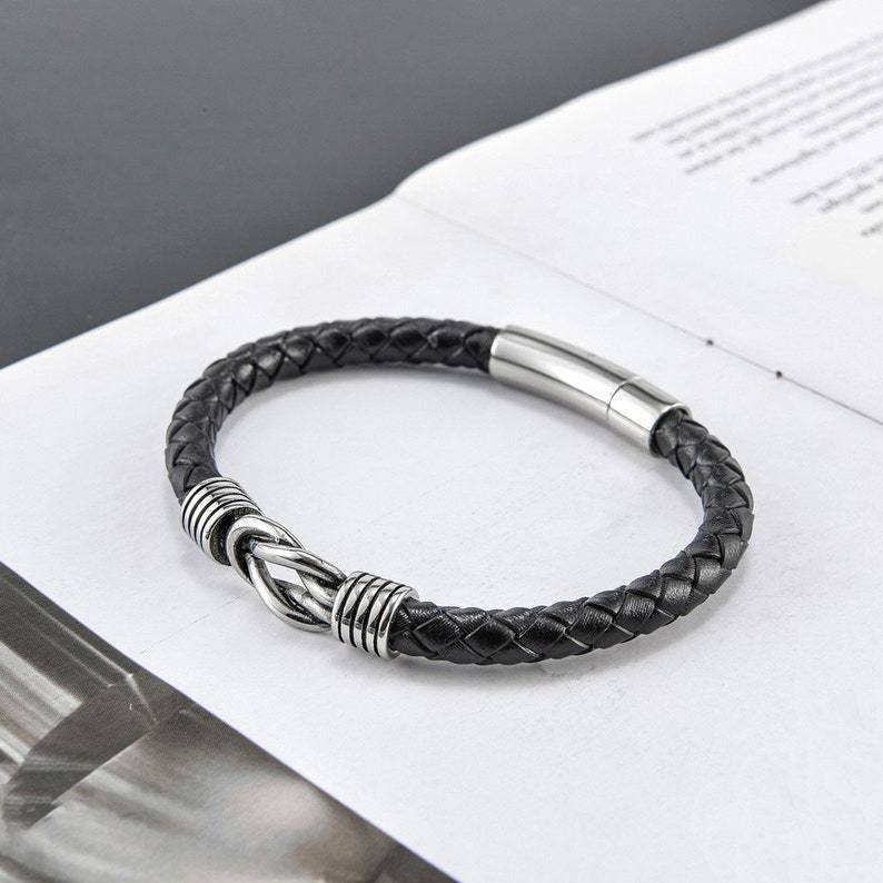 Single Loop Leather Bracelet Round Magnetic Clasp Bracelet To My Son Men'S Stainless Steel Twist Leather Rope Bracelet