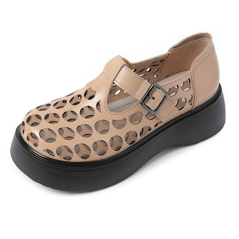 Fashion GKTINOO 2025 New Round Toe Summer Genuine Leather Sandals Platform Shoes Height Increasingd Sandals Fashion Hollow Women Shoes