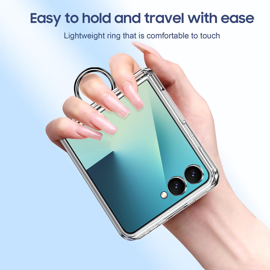 Suitable for Samsung ZFlip 20% Off Foldable Phone Case Flip7 with Ring Stand, Card Slot, Protective Cover, Matte Transparent 6