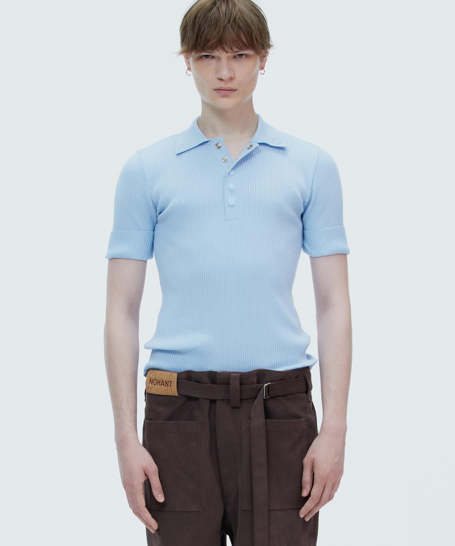 Noang Corrugated Short Sleeve Knit Sky Blue Sky Blue/S