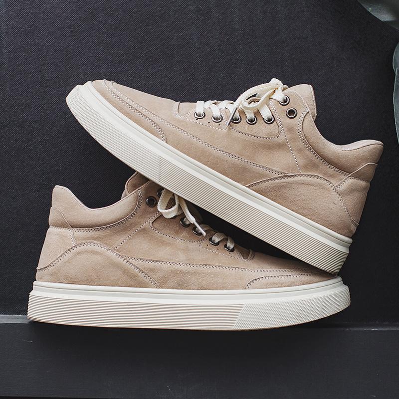 New British Style Leather Board Shoes Men's Autumn Retro High-top Shoes Sports Casual Yellow Short Boots