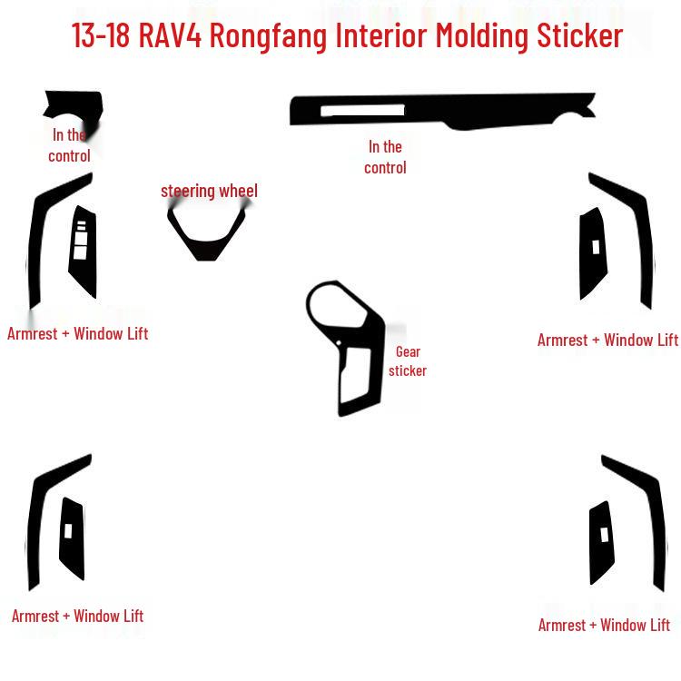RAV4 Rongfang Carbon Fiber Interior Stickers: 13-18 Center Console, Gear Shift, Armrest Decor.