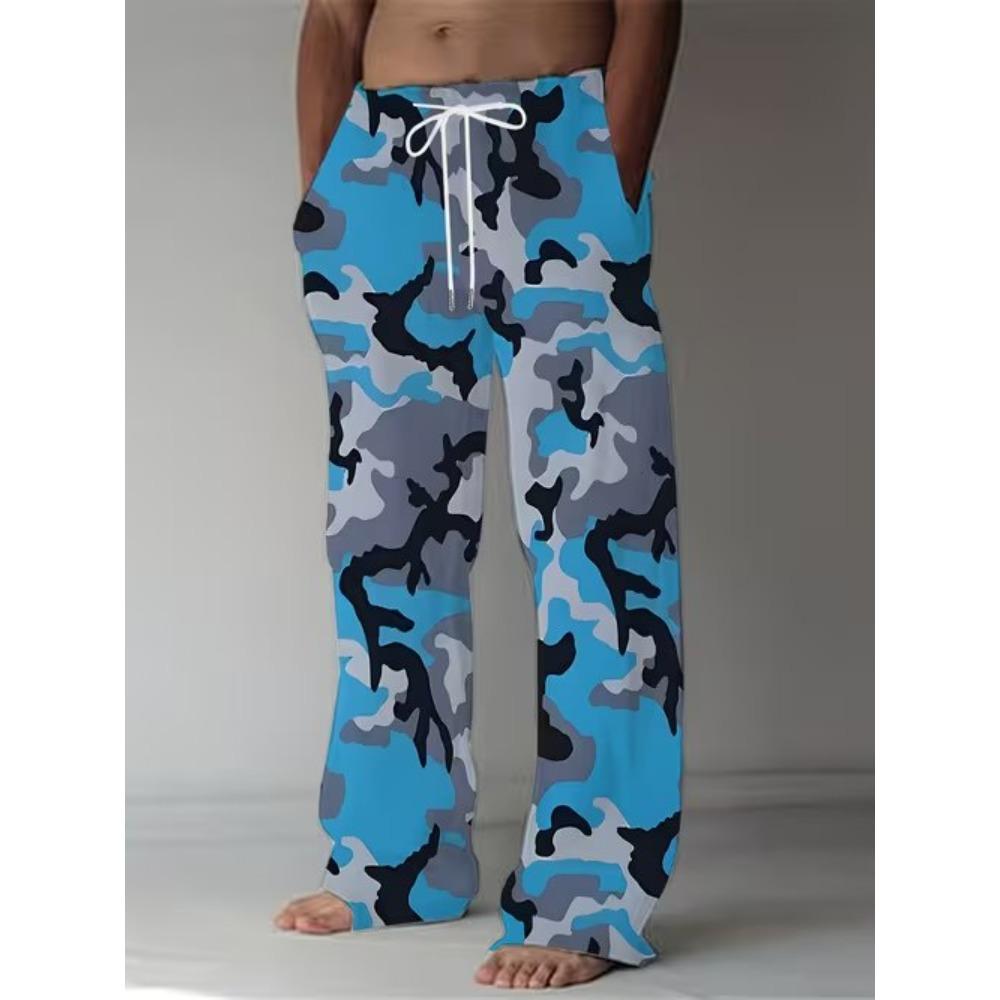 Men's 3D Retro Printed Baggy Casual Trousers, Elastic Drawstring Waist with Pockets, for Spring Summer Home Outdoor Vacation