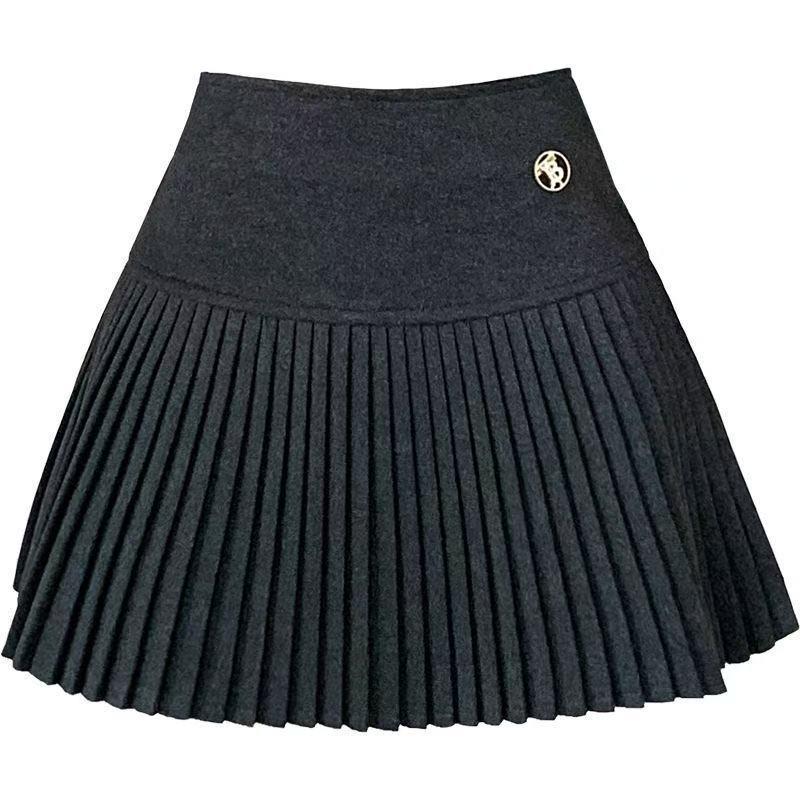 Elastischer Bund Wollplissee A-Linien Minirock - Preppy Stil für Herbst/Winter