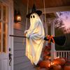 Halloween Hanging Ghost Outdoor Decoration Spooky LED Light Up Witch Ghost On Broom for Home