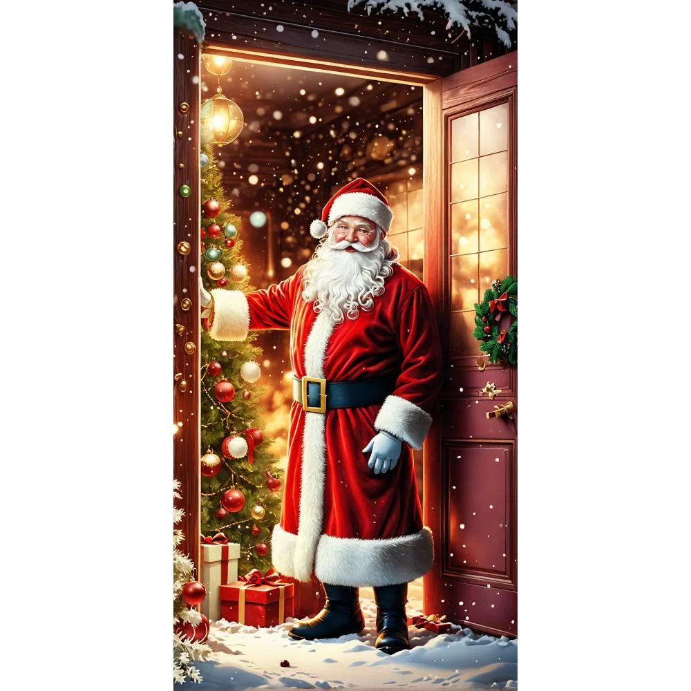 Santa Claus Christmas Door Cover Cloth Lining Decor for Outdoor Garden Kitchen Home Decorations Open the Door Holiday