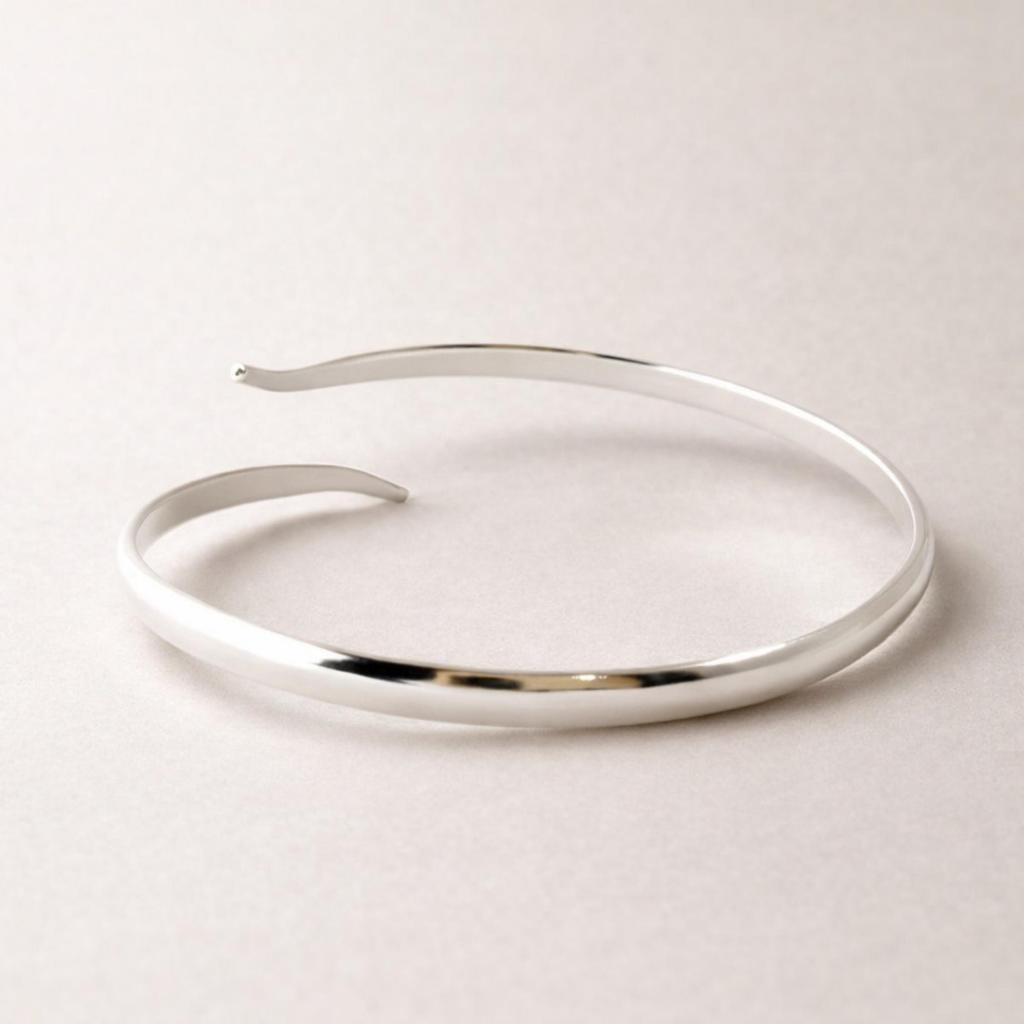 Minimalistisches 925 Sterling Silber Armreif – Schlanker offener Armreif – Modernes verstellbares Armband