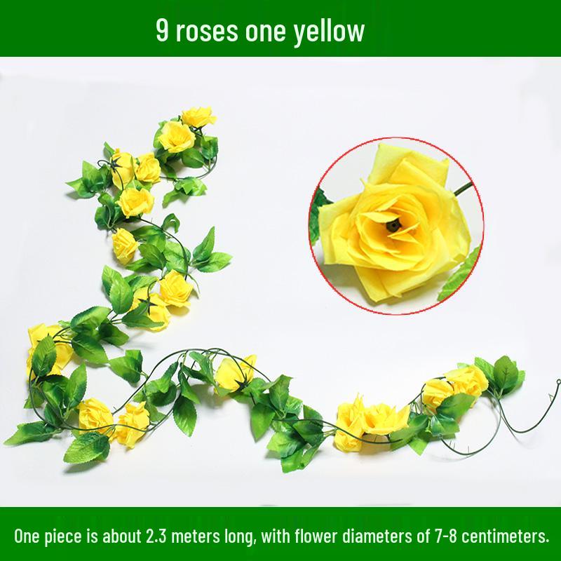 Artificial Rose & Green Leaf Vine for AC Decoration