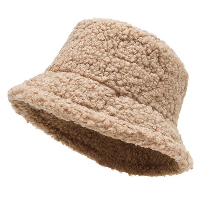 Women Lamb Bucket Hat Autumn Winter Thicken Plush Wool Warm Flat Top Fisherman Hats Outdoor Windproof Panama Bowl Beanie Caps
