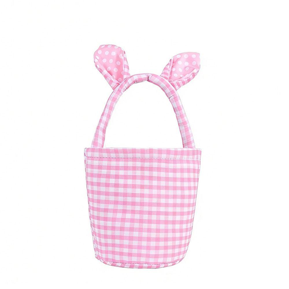 Grid Design Rabbit Ear Basket Plaid Pattern Moisture Resistant Easter Eggs Basket Breathable Material Reusable Candy Gift Tote