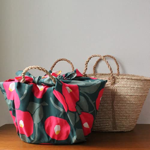 Musubi Furoshiki 100cm, Yumeji Takehisa Aqua Drop, Camellia, Moss Green, 100cm, Polyester, Water-Repellent