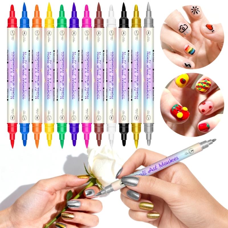 Waterproof Nail Art Pen 12/24 Color Nail Art Marker Quick Drying Pen DIY Nails Art Portable Art Tools for Home Salon