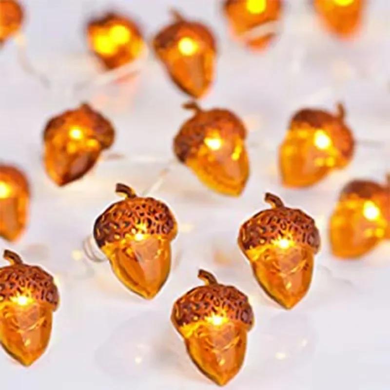 10/20/30 LED Acorn String Lights Thanksgiving Decorations 9.8ft Fall Lights Forest Decor Fairy Decorative Lights Battery Powered