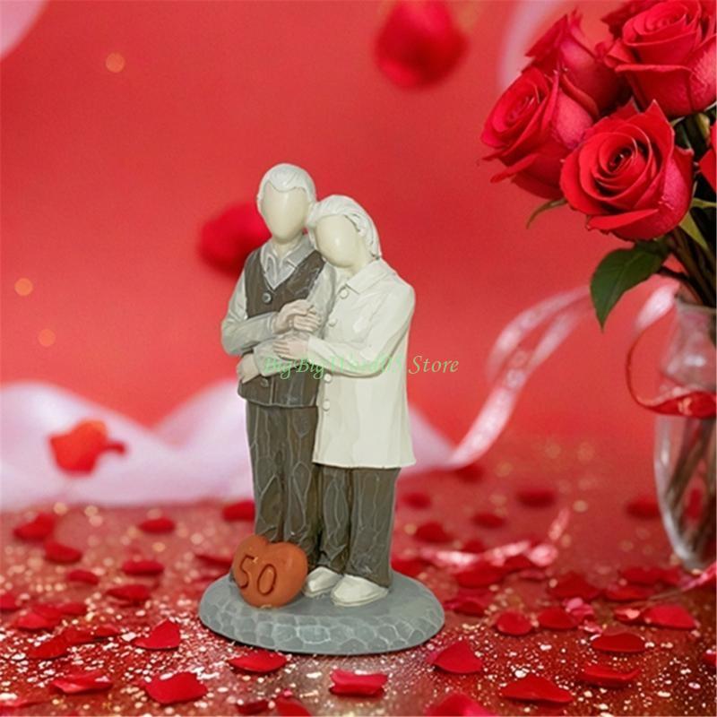24TE Romantics Loving Elderly Couple Figurine Resins Anniversary Statue Valentines Day Figures Gift for Parent Grandparents