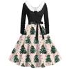 Women's Fashion V-Neck Casual Slim Christmas Printed Long Sleeve Hair Collar Dresses