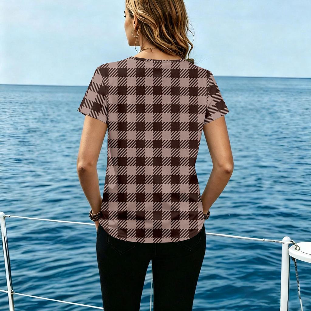 Women's Fashion Neck Striped Print Casual T-Shirt Top