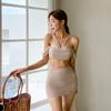 Women's High-Waisted Solid Color Bikini Swimsuit with Triangle Skirt Style